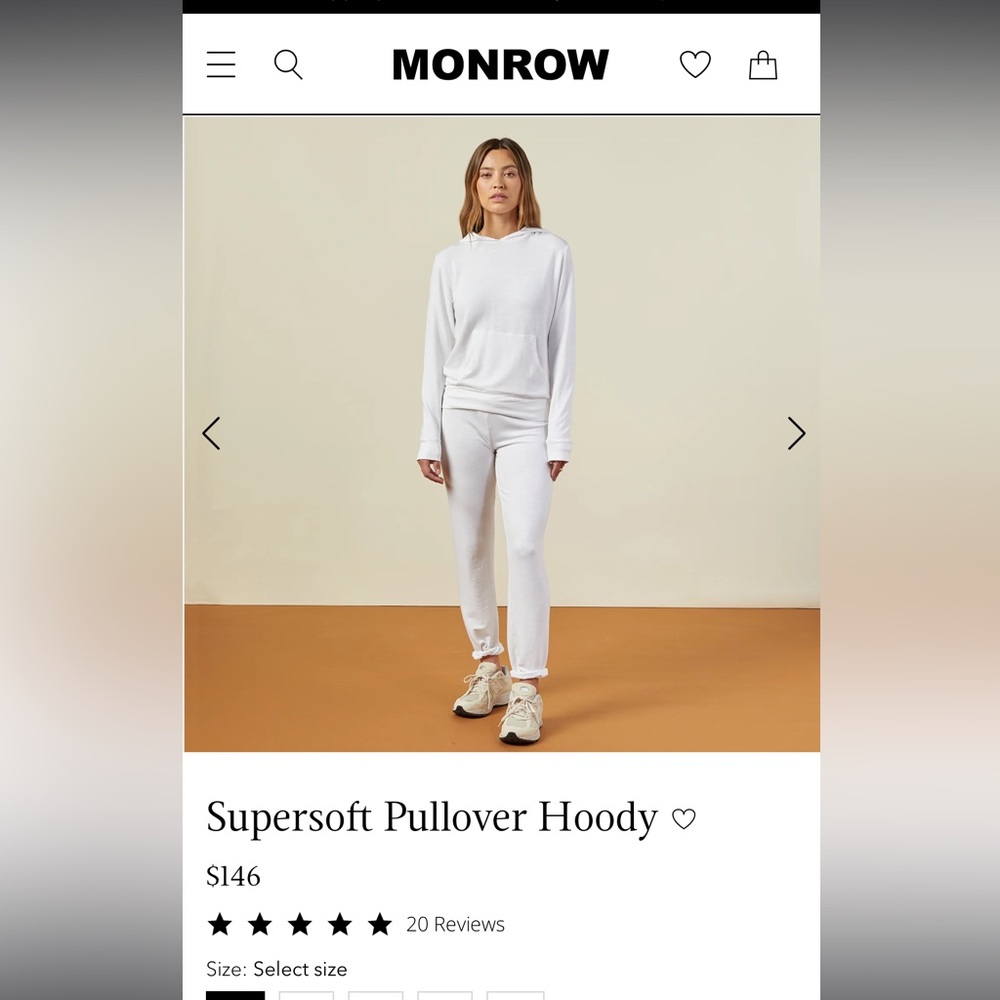 MONROW supersoft pullover hoody in White. Size small